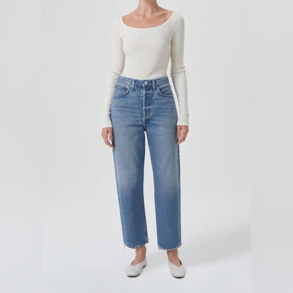 Agolde 90's Crop Straight Jeans In Bound Ankle Pants Frayed Hem High Rise 29
